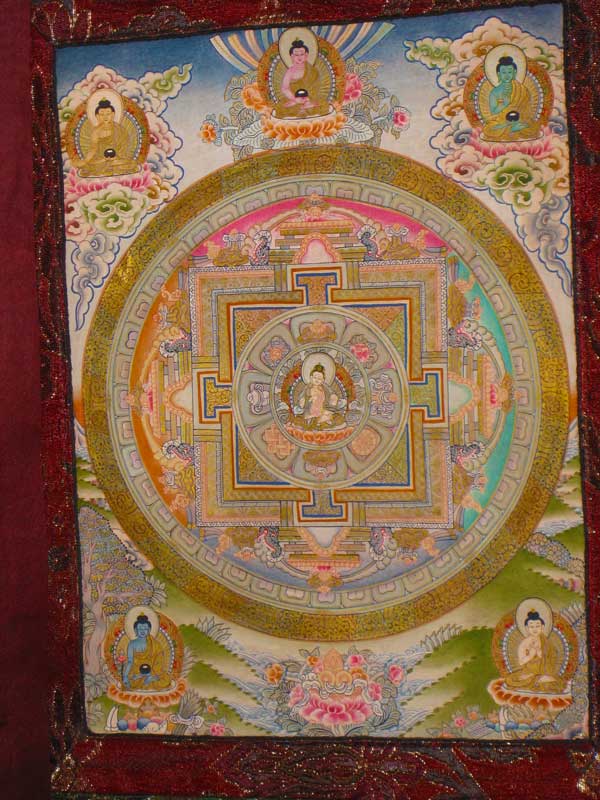 Thangka rappresentante un Mandala con i 5 Buddha Dhyani