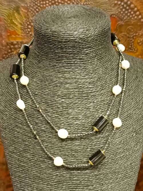Collana argento 925, onice, perle